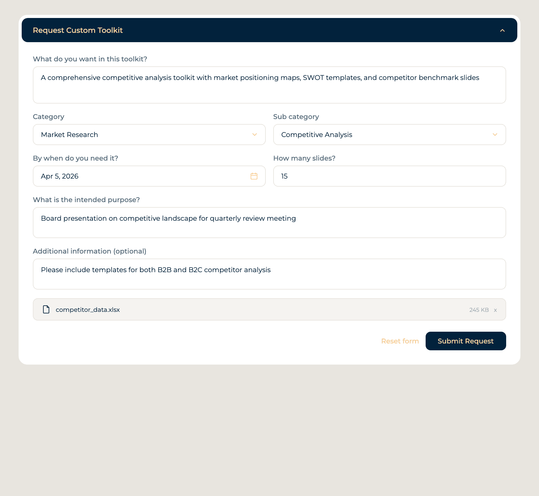 Request Custom Toolkits